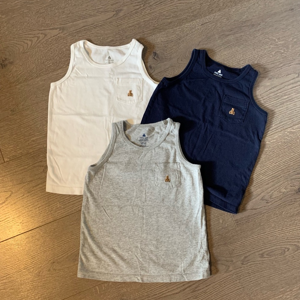 GAP White and Blue Tank Tops Classic Cotton Blend